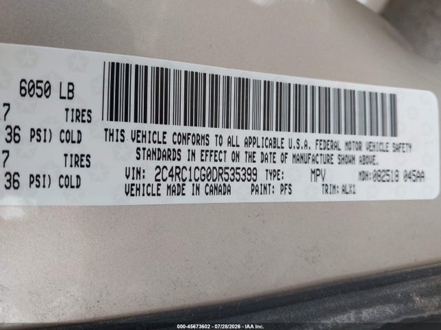45673602 :رقم المزاد ، 2C4RC1CG0DR535399 vin ، 2013 Chrysler Town & Country Touring-l مزاد بيع