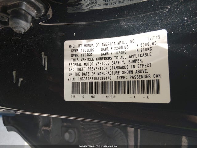 1HGCR2F31GA098476 Honda ACCORD LX
