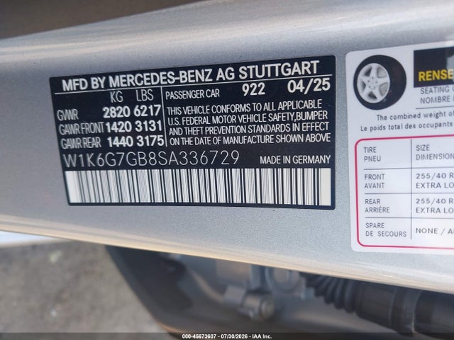 Aukcja sprzedaży 2025 Mercedes-benz S 580 4matic, vin: W1K6G7GB8SA336729, numer aukcji: 45673607