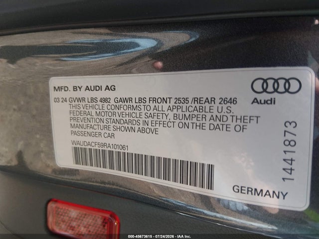 Продажа на аукционе авто 2024 Audi A5 Sportback Premium 45 Tfsi S Line Quattro S Tronic, vin: WAUDACF59RA101061, номер лота: 45673615