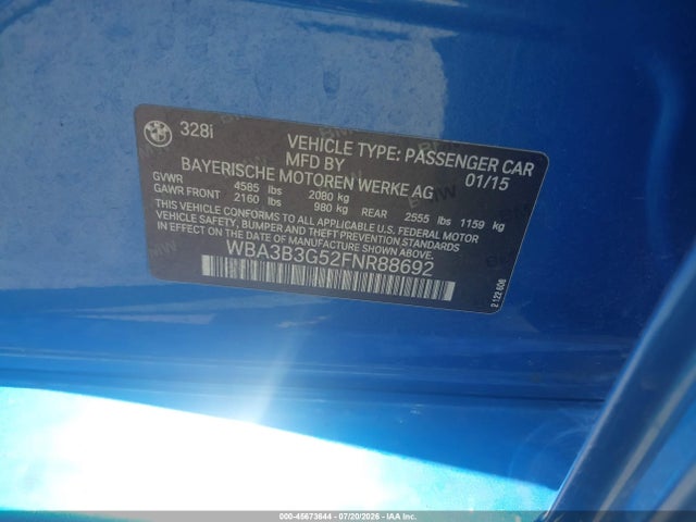 Продажа на аукционе авто 2015 Bmw 328i Xdrive, vin: WBA3B3G52FNR88692, номер лота: 45673644