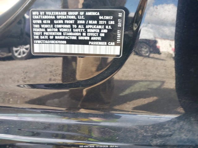 45673646 :رقم المزاد ، 1VWCT7A31HC073309 vin ، 2017 Volkswagen Passat 1.8t Sel Premium مزاد بيع