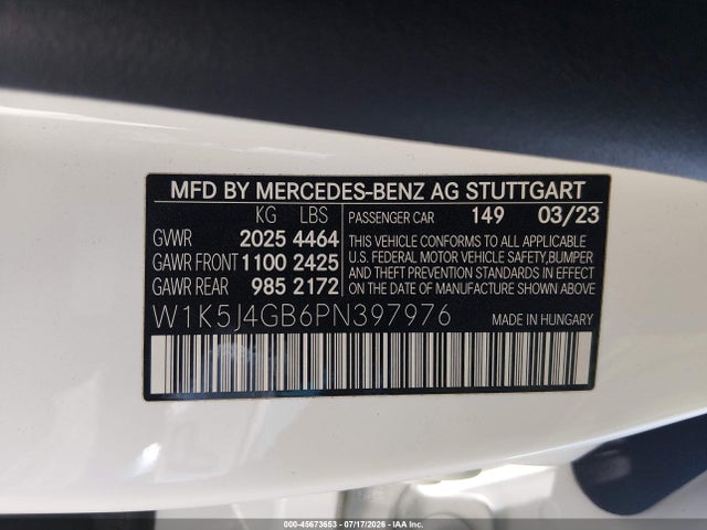 45673653 :رقم المزاد ، W1K5J4GB6PN397976 vin ، 2023 Mercedes-benz Cla 250 Coupe مزاد بيع