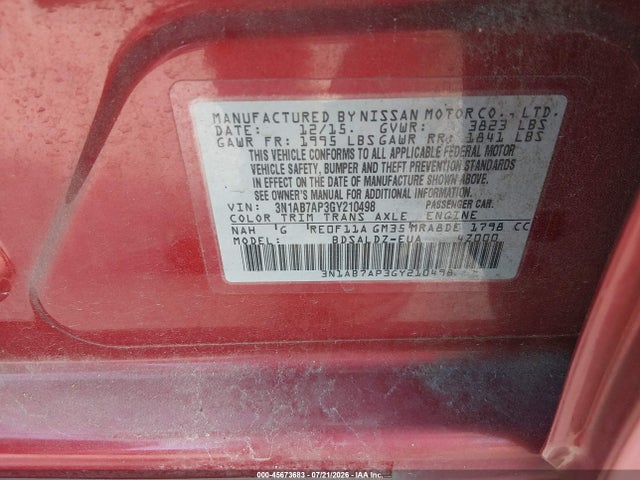 3N1AB7AP3GY210498 Nissan Sentra Fe+ S/s/sl/sr/sv