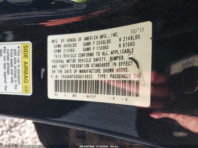 Aukcja sprzedaży 2012 Acura Tl 3.5, vin: 19UUA8F59CA014933, numer aukcji: 45673688