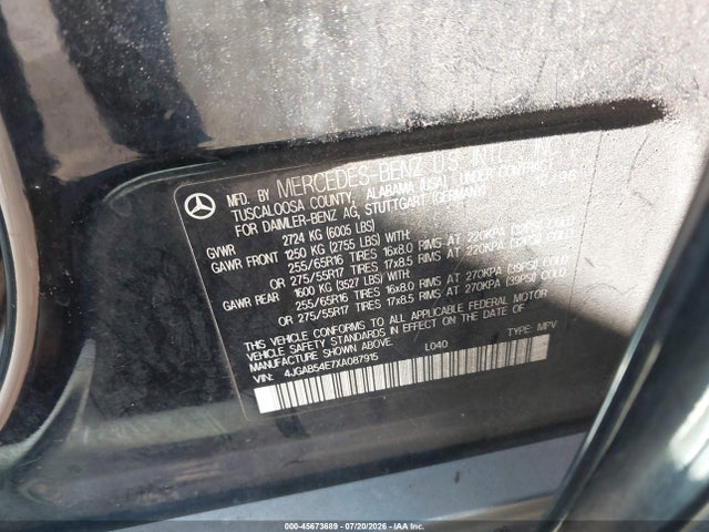 45673689 :رقم المزاد ، 4JGAB54E7XA087915 vin ، 1999 Mercedes-benz Ml 320 مزاد بيع