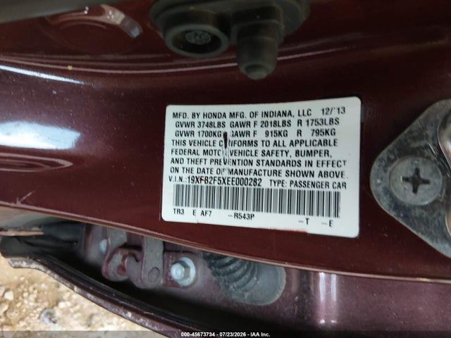 Aukcja sprzedaży 2014 Honda Civic Lx, vin: 19XFB2F5XEE000282, numer aukcji: 45673734