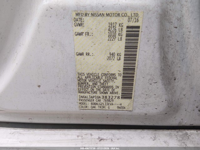 Nissan Altima 2.5 S 2016 1N4AL3AP1GN383278 Image 9