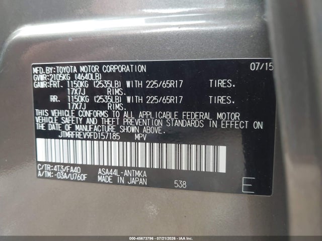 Toyota Rav4 Xle 2015 JTMRFREV9FD157185 Image 9
