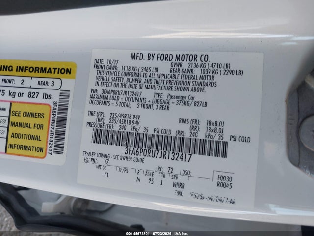 Ford Fusion Hybrid Titanium 2018 3FA6P0RU7JR132417 Image 9