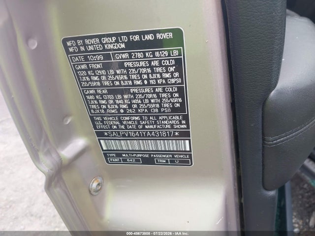 Продажа на аукционе авто 2000 Land Rover Range Rover 4.6 Hse, vin: SALPV1641YA431817, номер лота: 45673808