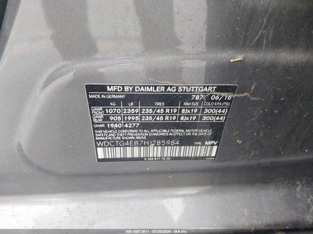 45673811 :رقم المزاد ، WDCTG4EB7HJ285984 vin ، 2017 Mercedes-benz Gla 250 مزاد بيع