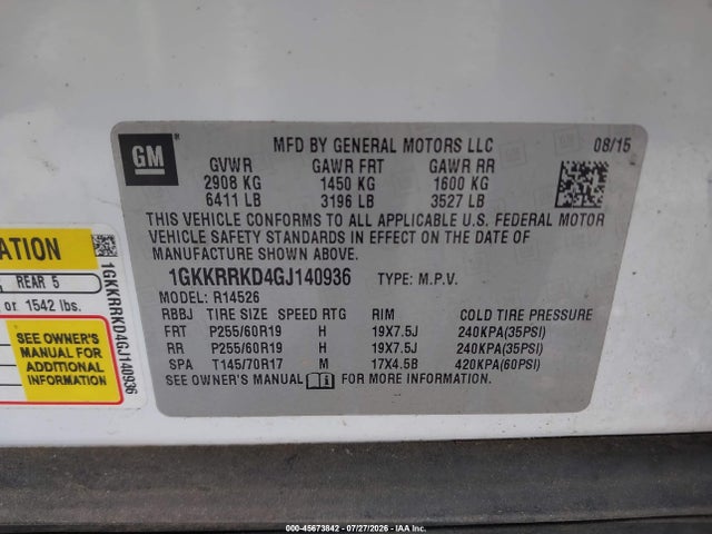 Auction sale of the 2016 Gmc Acadia Slt-1, vin: 1GKKRRKD4GJ140936, lot number: 45673842