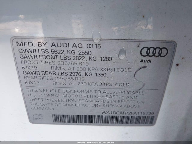 Aukcja sprzedaży 2015 Audi Q5 3.0t Premium Plus, vin: WA1DGAFP2FA115736, numer aukcji: 45673846