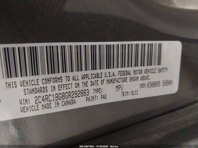 45673851 :رقم المزاد ، 2C4RC1BG8GR292883 vin ، 2016 Chrysler Town & Country Touring مزاد بيع