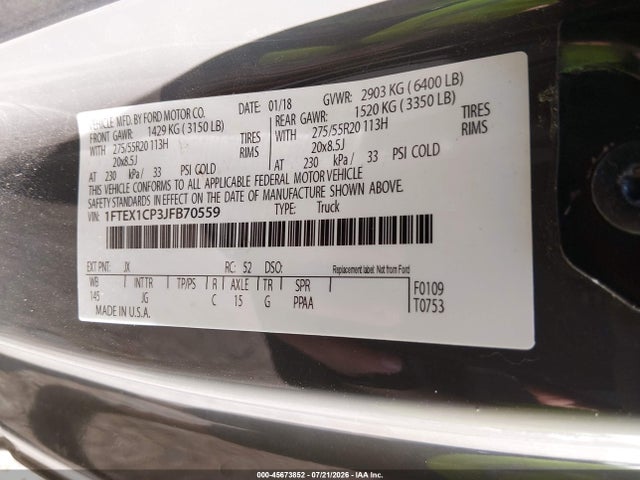 Aukcja sprzedaży 2018 Ford F-150 Xl, vin: 1FTEX1CP3JFB70559, numer aukcji: 45673852