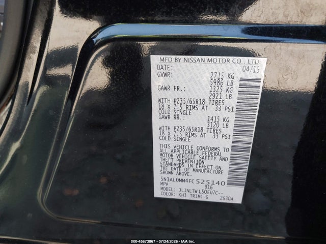 Aukcja sprzedaży 2015 Infiniti Qx60, vin: 5N1AL0MM4FC525140, numer aukcji: 45673867
