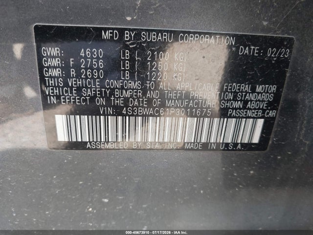 Продажа на аукционе авто 2023 Subaru Legacy Premium, vin: 4S3BWAC61P3011675, номер лота: 45673910