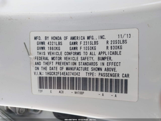 Honda Accord Sport 2014 1HGCR2F54EA074042 Image 9