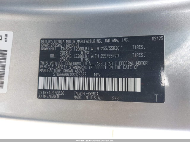 Aukcja sprzedaży 2025 Lexus Tx 350 Premium, vin: 5TDAAAB63SS025385, numer aukcji: 45673920