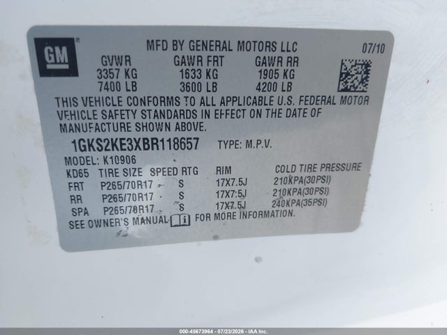 Продажа на аукционе авто 2011 Gmc Yukon Xl 1500 Slt, vin: 1GKS2KE3XBR118657, номер лота: 45673964