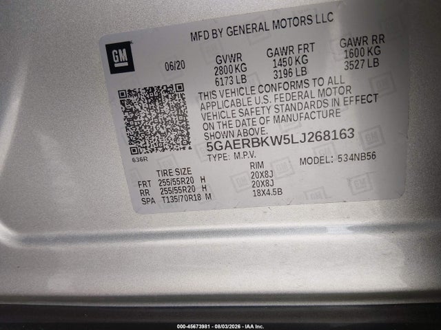Aukcja sprzedaży 2020 Buick Enclave Fwd Essence, vin: 5GAERBKW5LJ268163, numer aukcji: 45673981