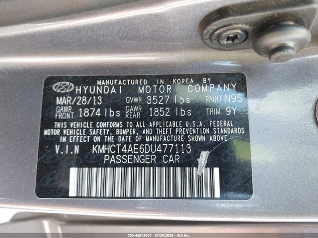 Продаж на аукціоні авто 2013 Hyundai Accent Gls, vin: KMHCT4AE6DU477113, номер лоту: 45674007