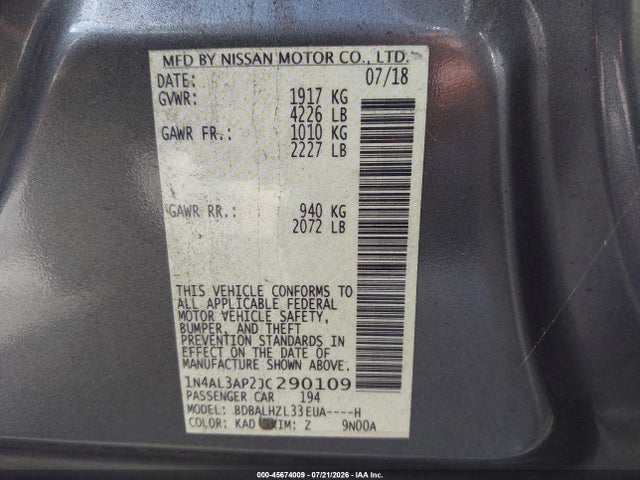 Nissan Altima 2.5 Sr 2018 1N4AL3AP2JC290109 Image 9