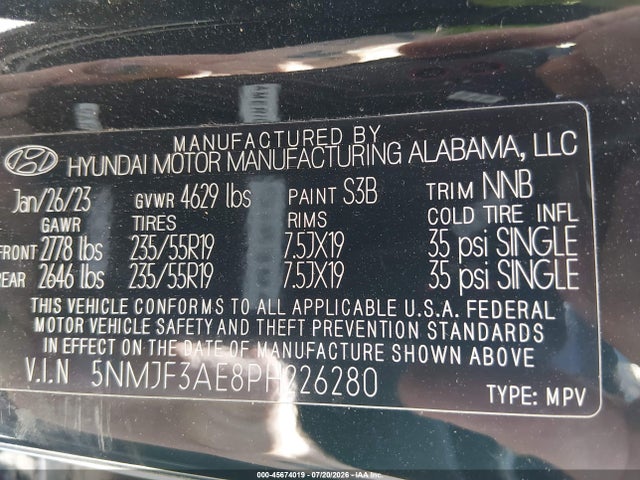 Продажа на аукционе авто 2023 Hyundai Tucson Sel, vin: 5NMJF3AE8PH226280, номер лота: 45674019