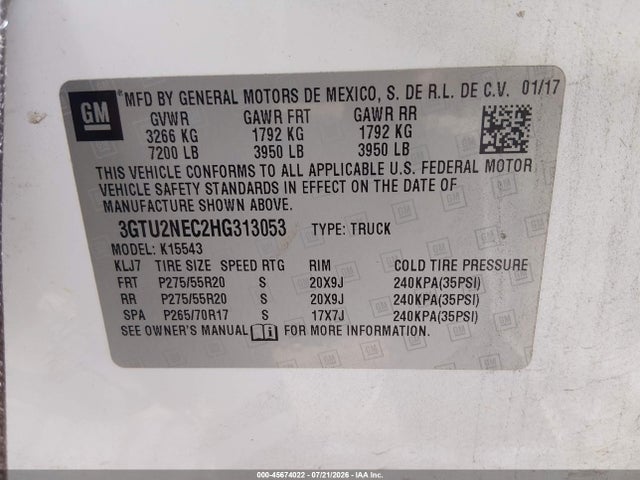 3GTU2NEC2HG313053 GMC Sierra 1500 Slt