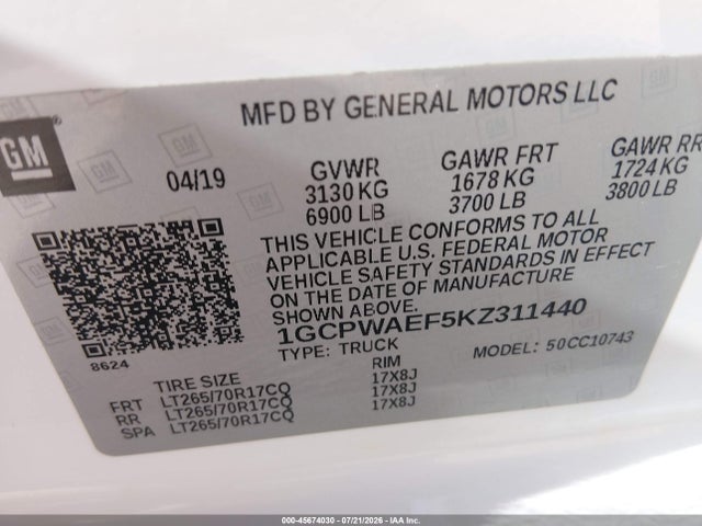 1GCPWAEF5KZ311440 Chevrolet Silverado 1500 Work Truck
