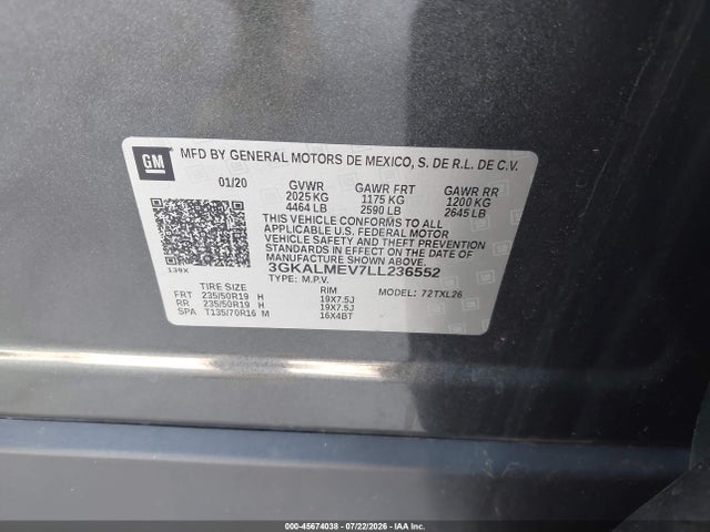 Aukcja sprzedaży 2020 Gmc Terrain Fwd Sle, vin: 3GKALMEV7LL236552, numer aukcji: 45674038