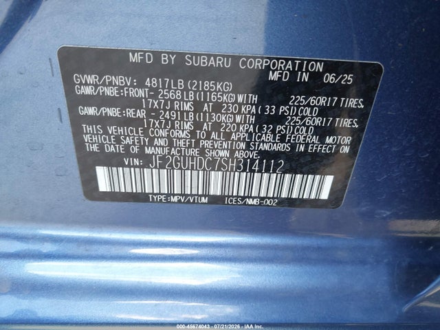 Subaru Crosstrek Premium 2025 JF2GUHDC7SH314112 Image 9