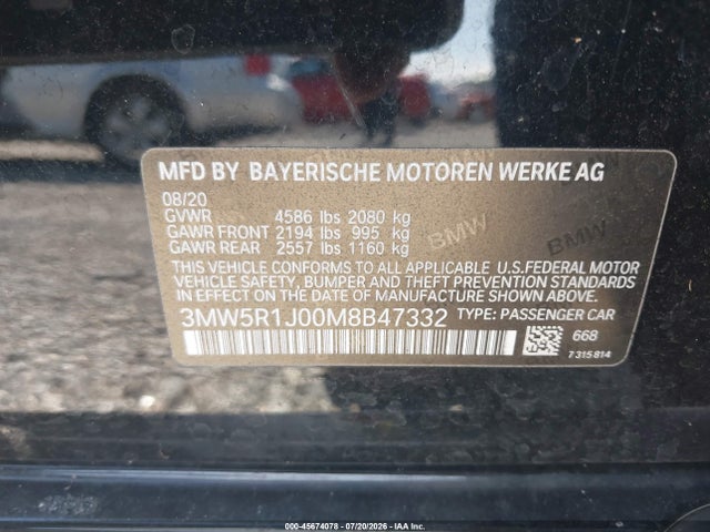 Aukcja sprzedaży 2021 Bmw 330i, vin: 3MW5R1J00M8B47332, numer aukcji: 45674078