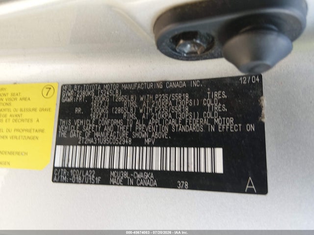 45674083 :رقم المزاد ، 2T2HA31U95C052948 vin ، 2005 Lexus Rx 330 مزاد بيع