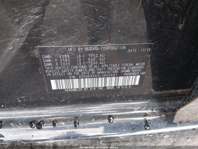 2020 Subaru Impreza Premium მანქანა იყიდება აუქციონზე, vin: 4S3GKAV63L3603491, აუქციონის ნომერი: 45674102