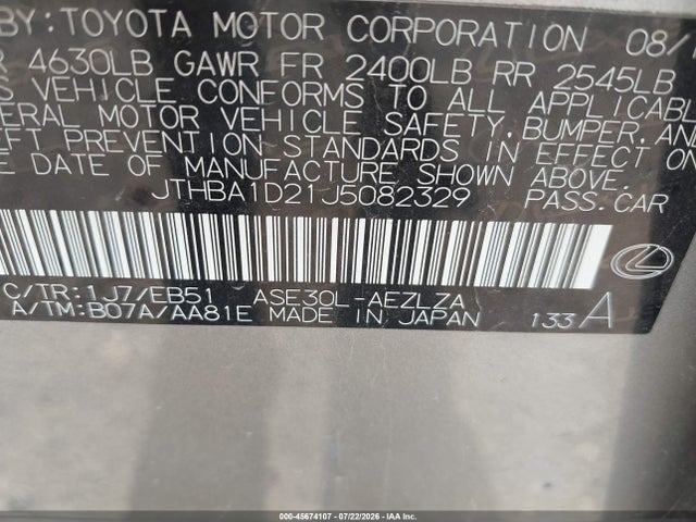 Продаж на аукціоні авто 2018 Lexus Is 300, vin: JTHBA1D21J5082329, номер лоту: 45674107