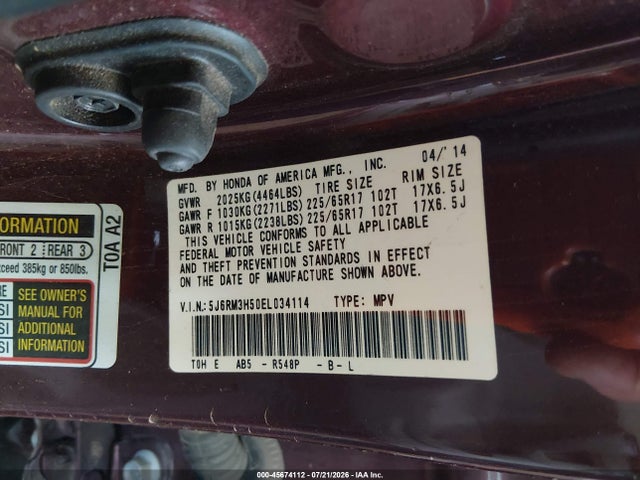 5J6RM3H50EL034114 Honda CR-V EX