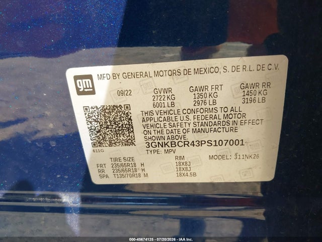 3GNKBCR43PS107001 Chevrolet Blazer Fwd 2lt