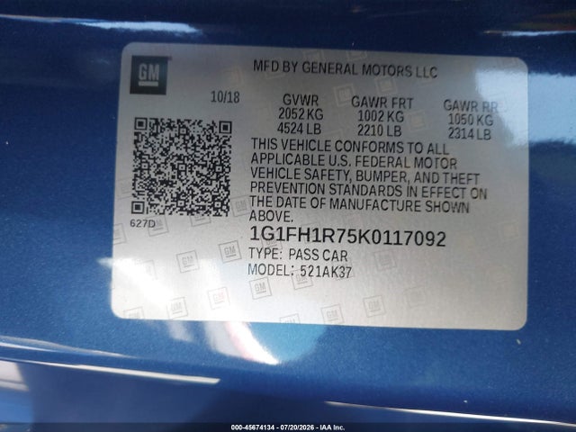 Aukcja sprzedaży 2019 Chevrolet Camaro 2ss, vin: 1G1FH1R75K0117092, numer aukcji: 45674134