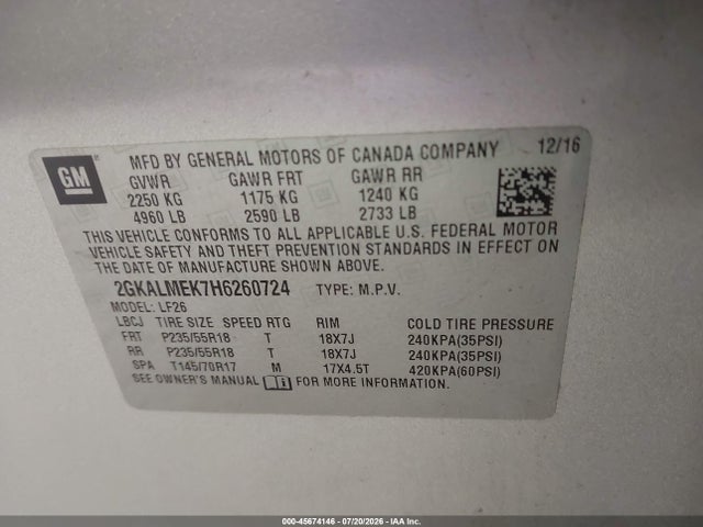 Продажа на аукционе авто 2017 Gmc Terrain Sle-1, vin: 2GKALMEK7H6260724, номер лота: 45674146