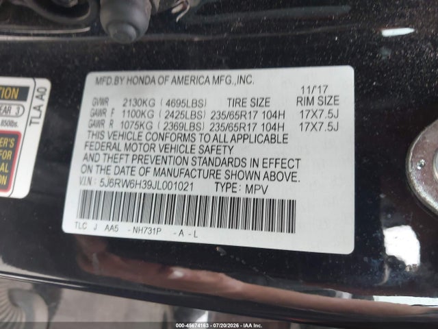 5J6RW6H39JL001021 Honda CR-V LX