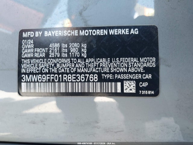 Продажа на аукционе авто 2024 Bmw 330i, vin: 3MW69FF01R8E36768, номер лота: 45674169