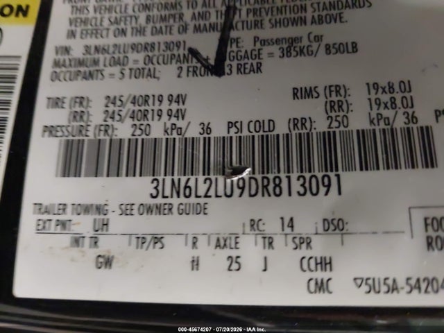 45674207 :رقم المزاد ، 3LN6L2LU9DR813091 vin ، 2013 Lincoln Mkz Hybrid مزاد بيع