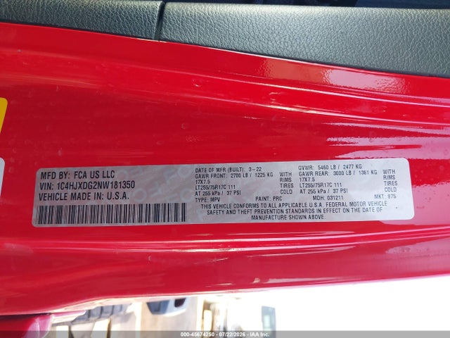 2022 Jeep Wrangler Unlimited Willys 4x4 მანქანა იყიდება აუქციონზე, vin: 1C4HJXDG2NW181350, აუქციონის ნომერი: 45674250