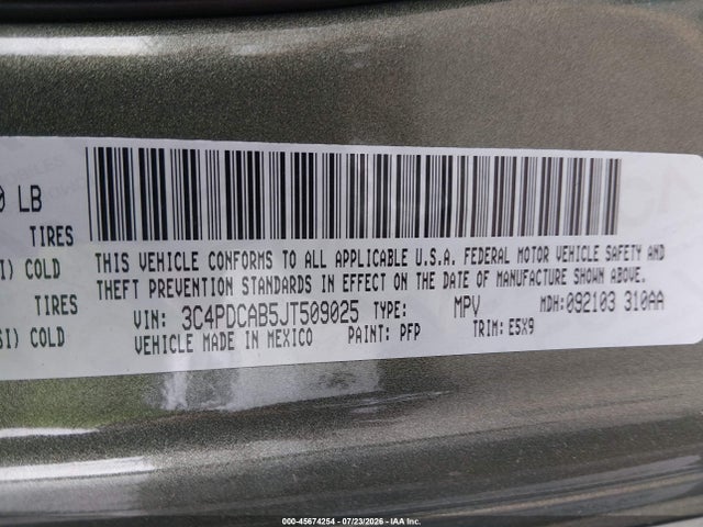 Aukcja sprzedaży 2018 Dodge Journey Se, vin: 3C4PDCAB5JT509025, numer aukcji: 45674254