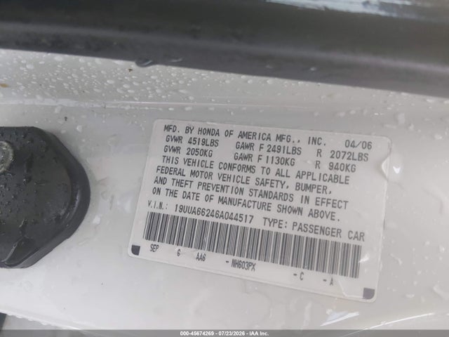 45674269 :رقم المزاد ، 19UUA66246A044517 vin ، 2006 Acura Tl مزاد بيع