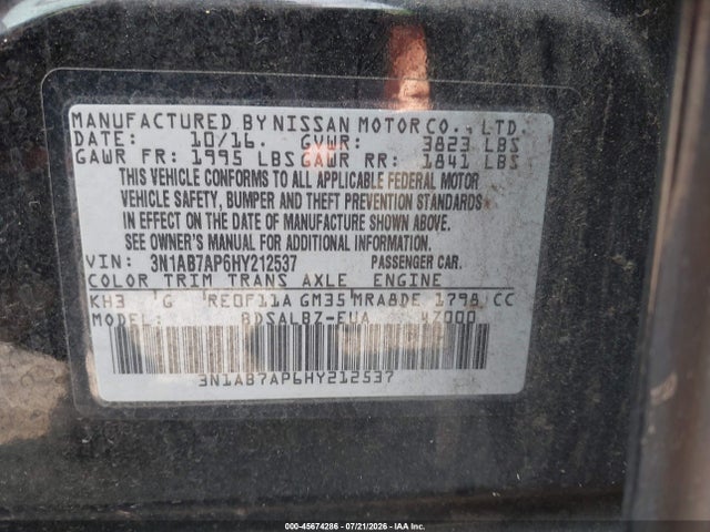 Nissan SENTRA S 2017 3N1AB7AP6HY212537 Image 9