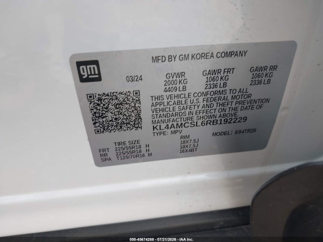 Aukcja sprzedaży 2024 Buick Encore Gx Preferred Awd, vin: KL4AMCSL6RB192229, numer aukcji: 45674288