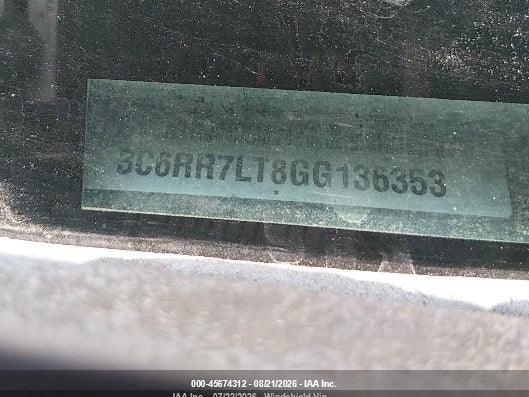 45674312 :رقم المزاد ، 3C6RR7LT8GG136353 vin ، 2016 Ram 1500 Big Horn مزاد بيع